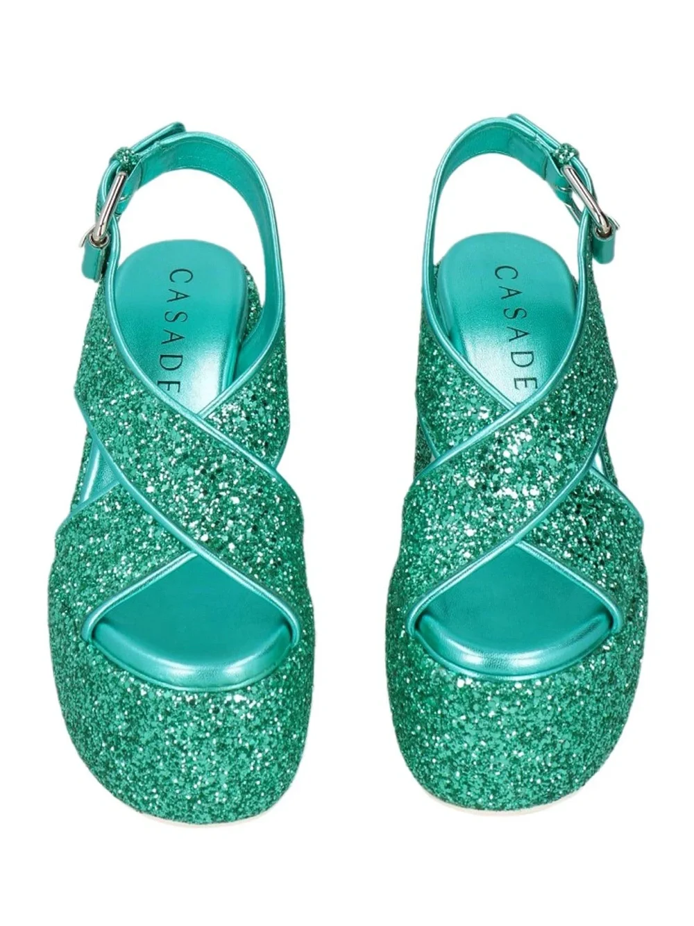Casadei aqua marine glitter platform sandals
